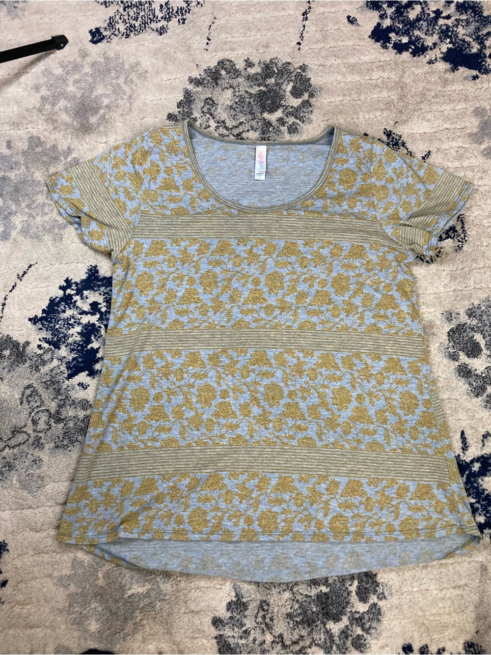 LuLaRoe Light Blue & Gold Floral Scoop Neck Tee